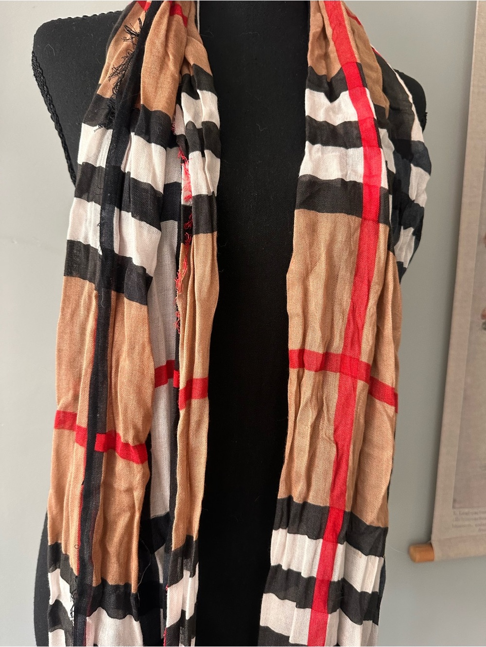 Plaid Fashion Scarf in Tan, Black, White & Red